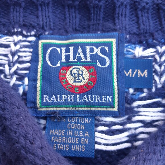 Chaps Ralph Lauren SZ M Vintage 1990s Navy Crewneck Southwestern Knit Sweater - Picture 3 of 14